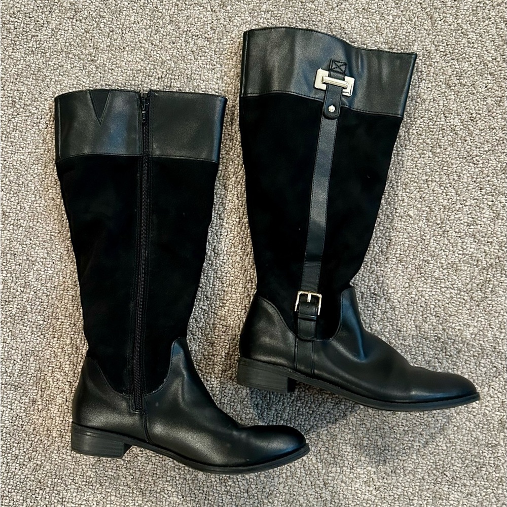 Karen Scott Black Tall Two-Tone Riding Boots with Buckle